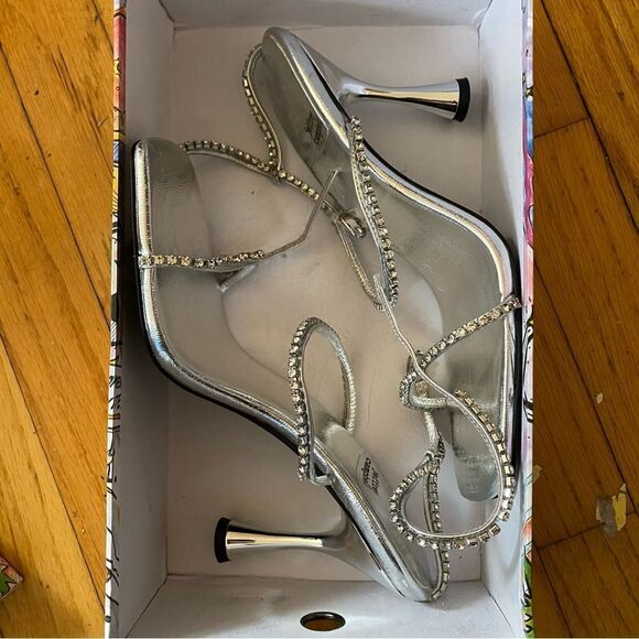 Jeffrey Campbell Demonica Sandals Silver shoes high heels Rhinestone Revolve 9.5 - Picture 13 of 14